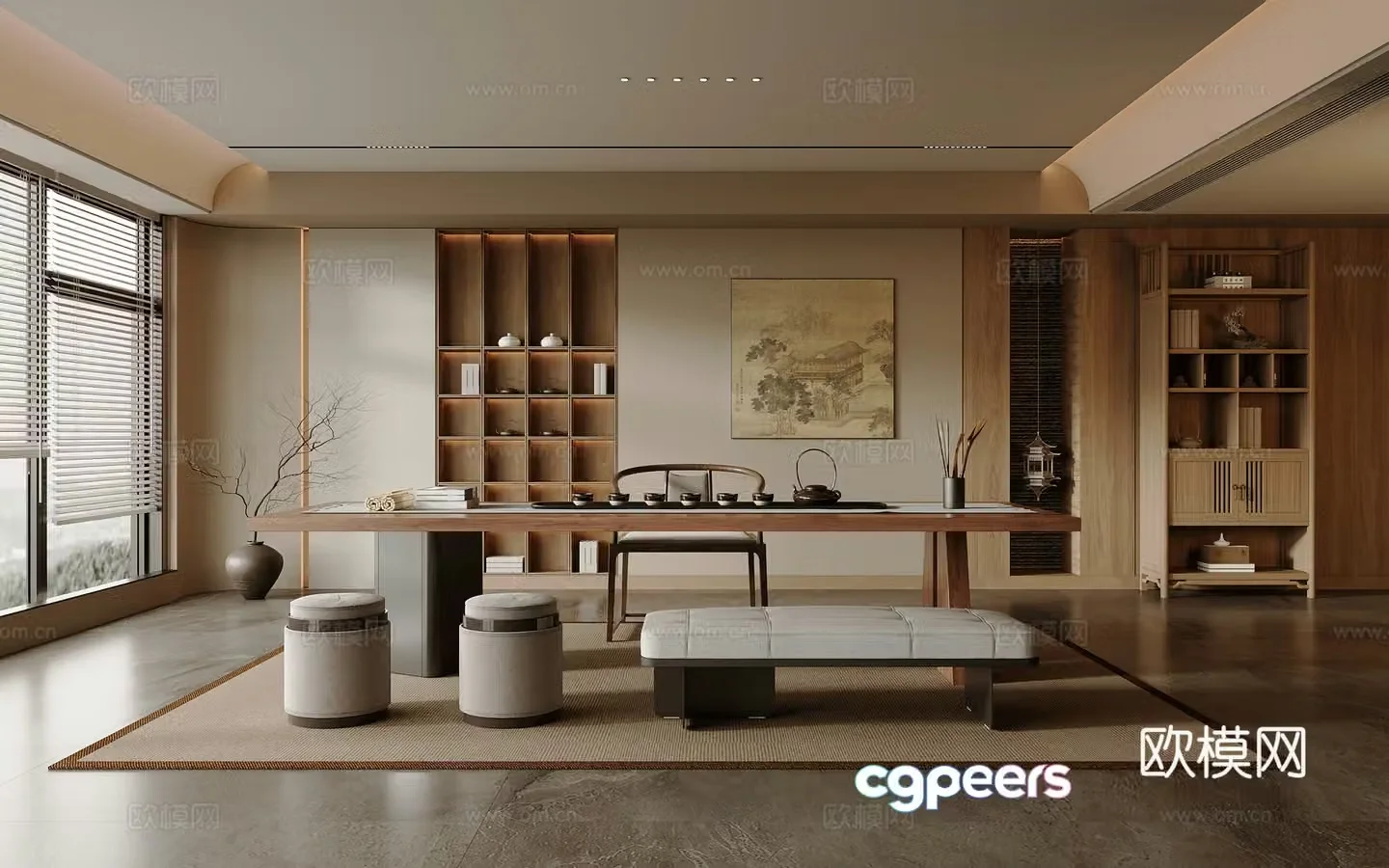 Solid wood tea table and chair combination large table and tea table tea set supplies decorative tea cabinet 3D model