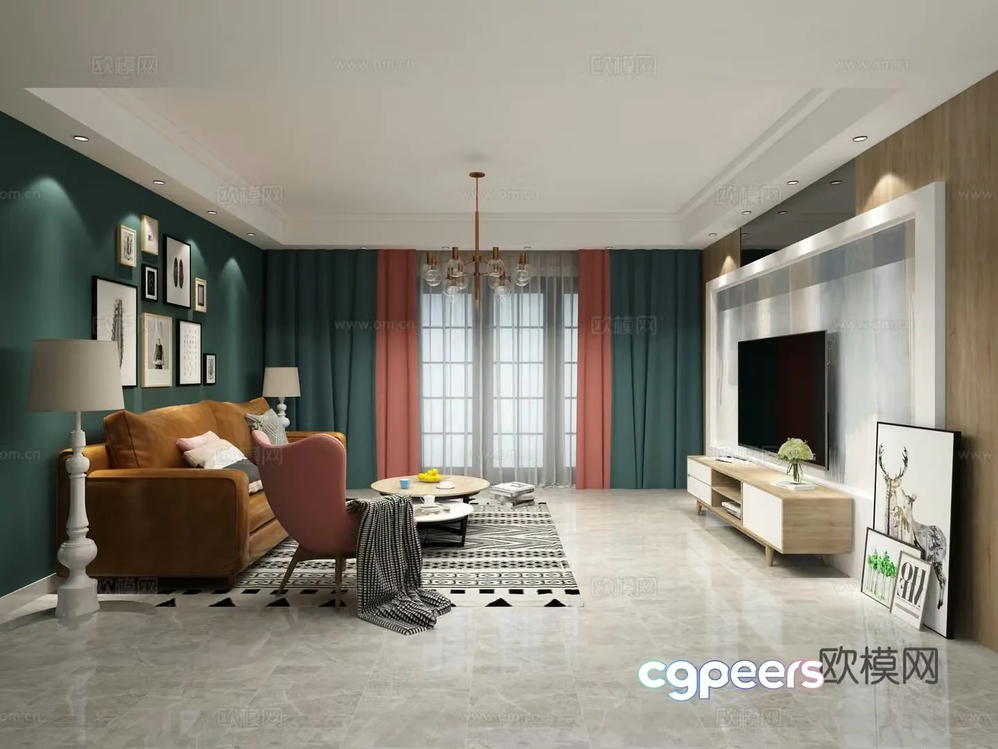 Postmodern simple living dining room study bedroom 3d model