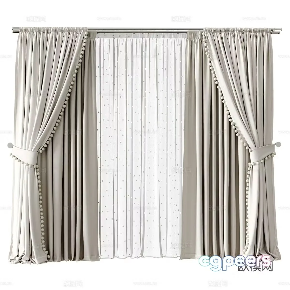 Modern creamy style children’s curtains 3d model