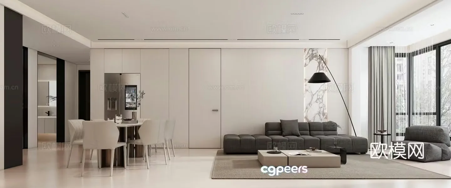 Modern living and dining room 3d model