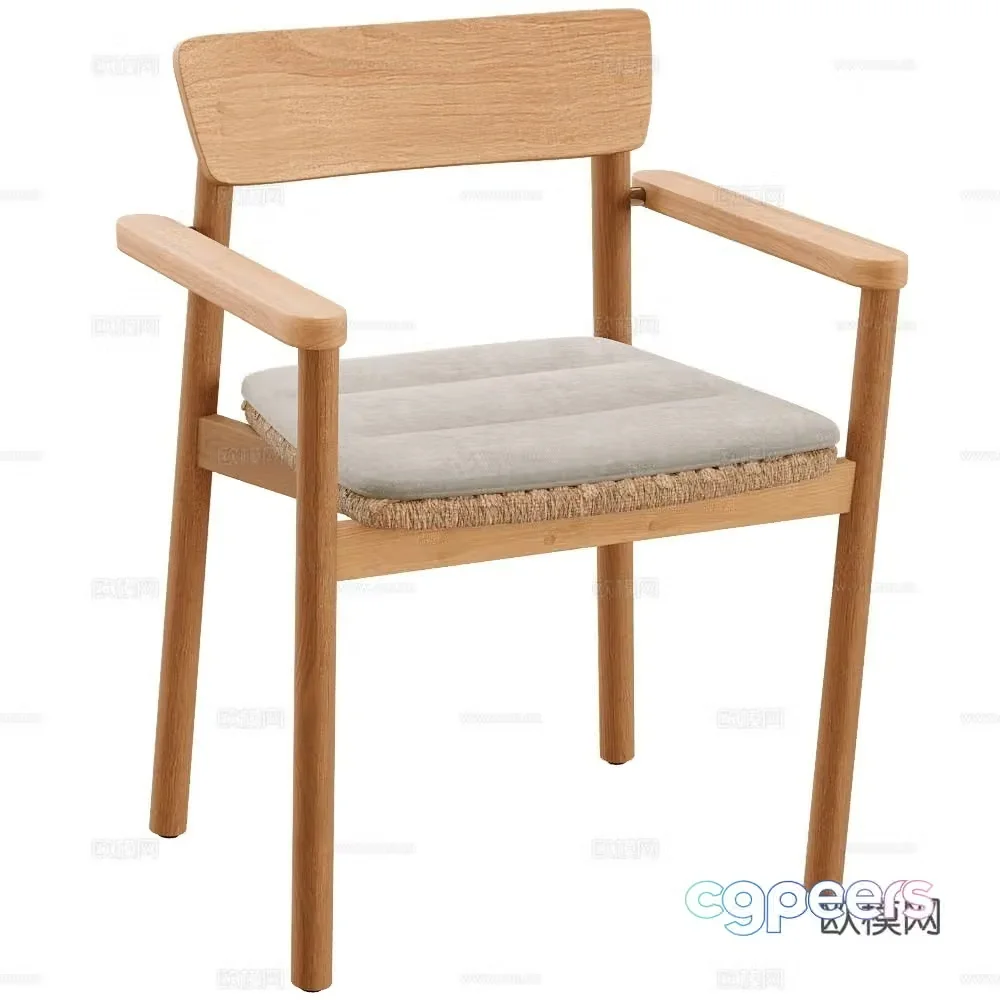 Traditional modern single chair Log dining chair Fabric dining chair Armchair 3d model