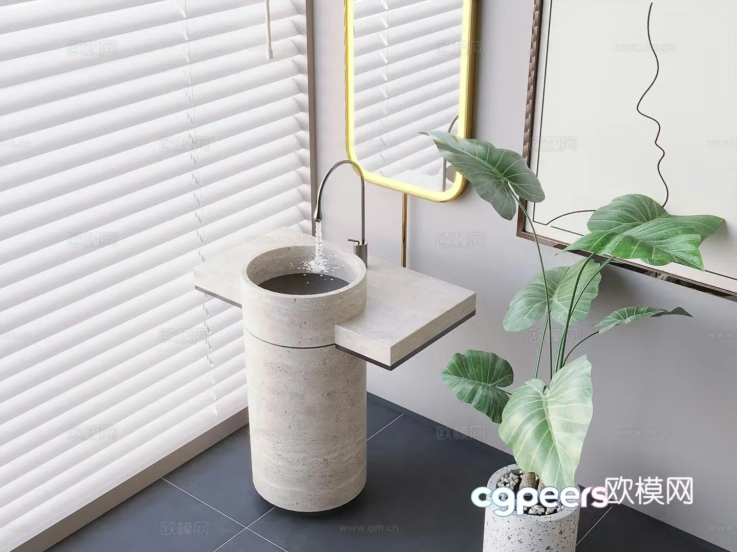 Nordic column wash basin 3D model of wash basin