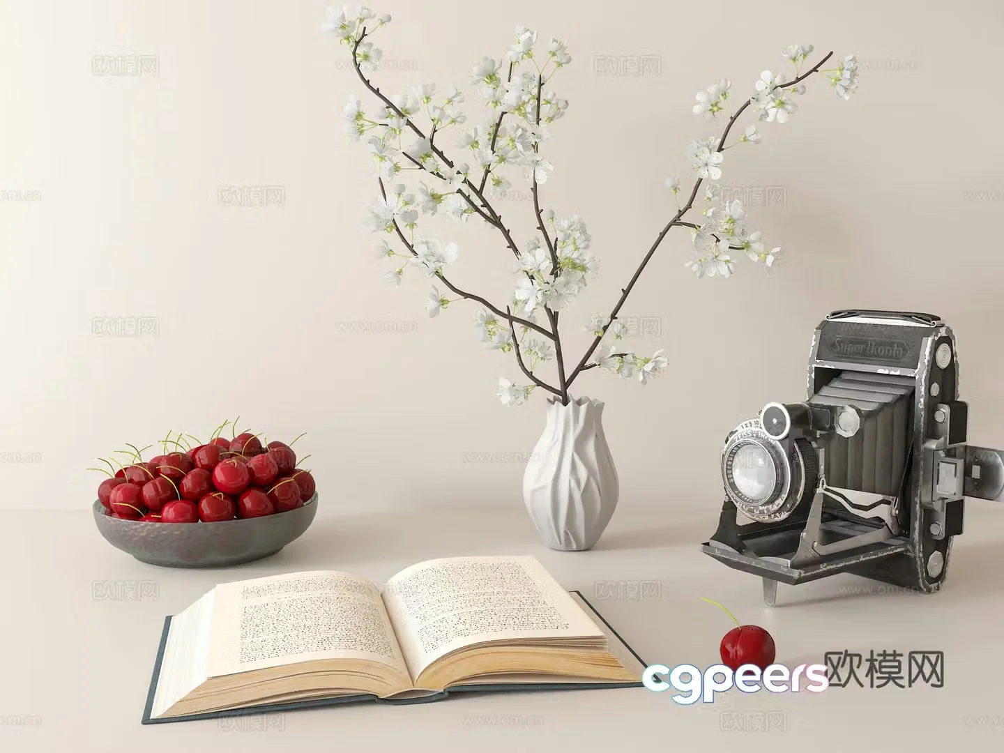 Jewelry ornaments combination French retro ornaments Cherry fruit ornaments Desktop ornaments 3D model