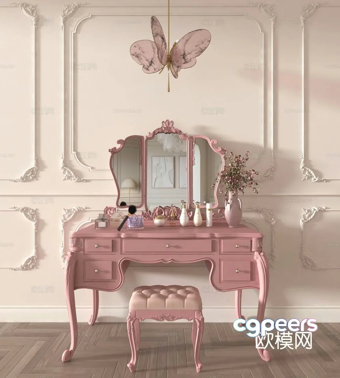 Simple European dressing table dressing table 3D model