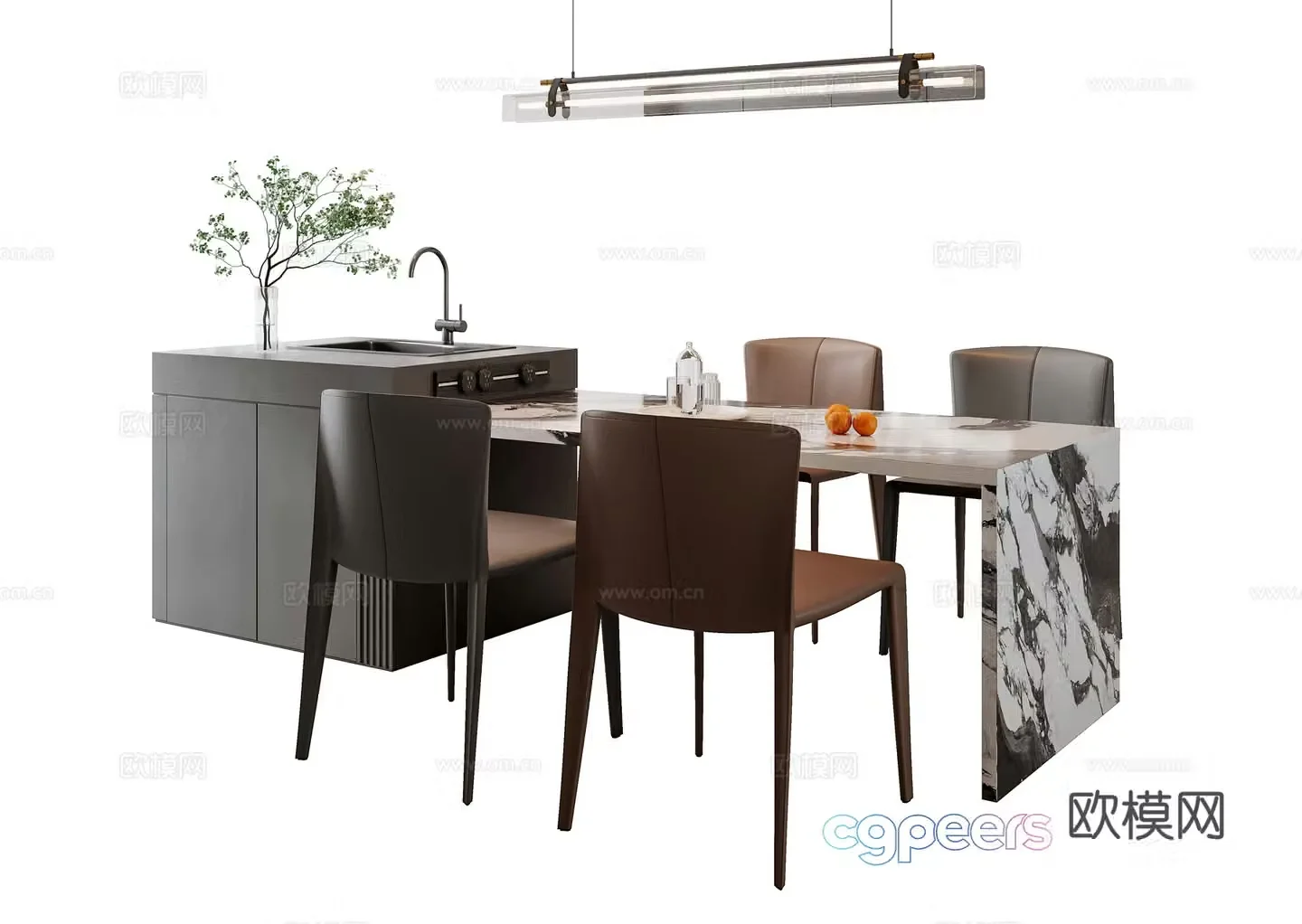 Italian dining table and chair combination 3D model