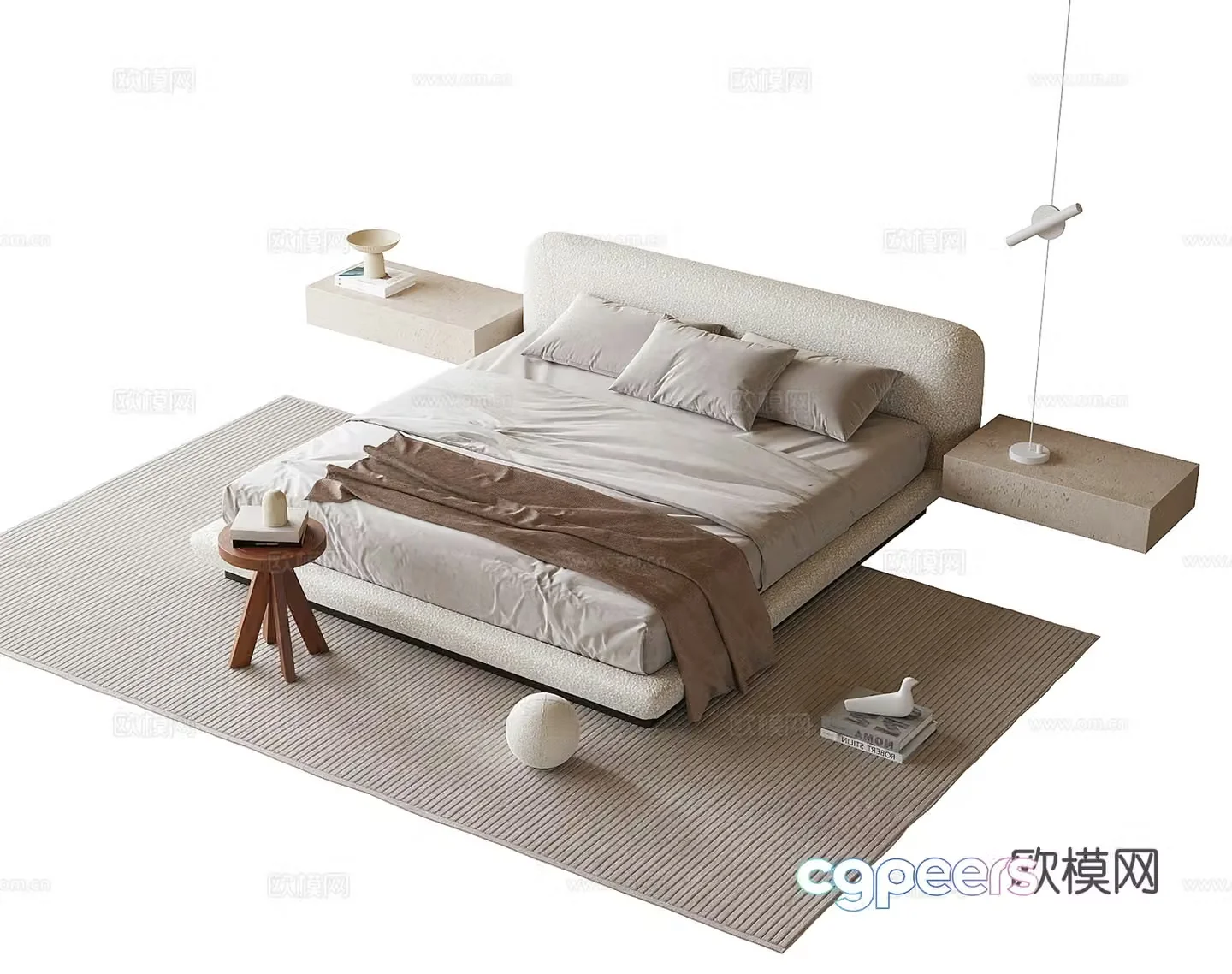 Modern double bed nightstand 3d model