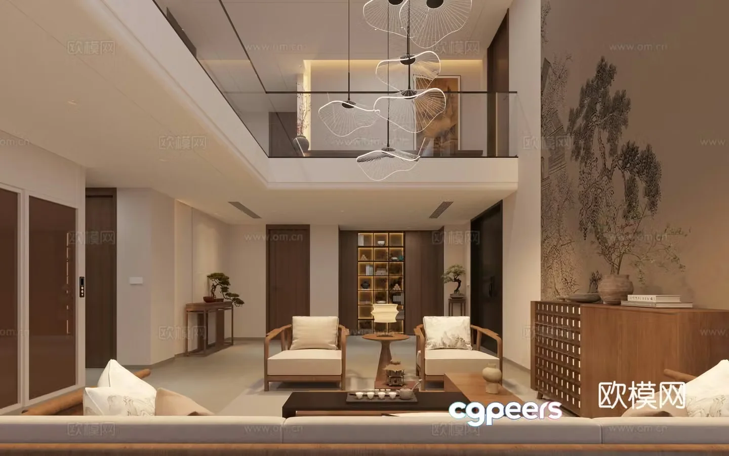 Song style aesthetics Chinese villa hall basement 3D model