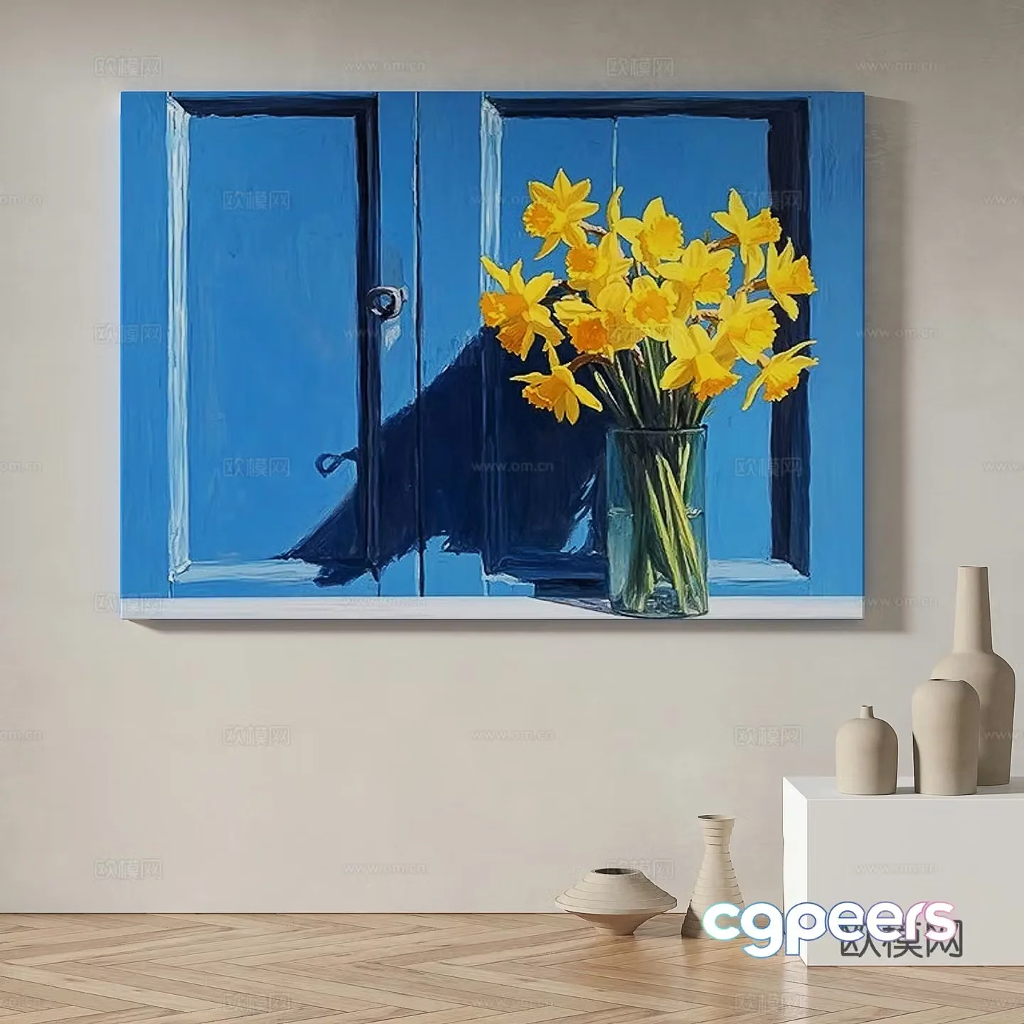 Modern simple abstract retro oil painting cream style decorative painting 3d model