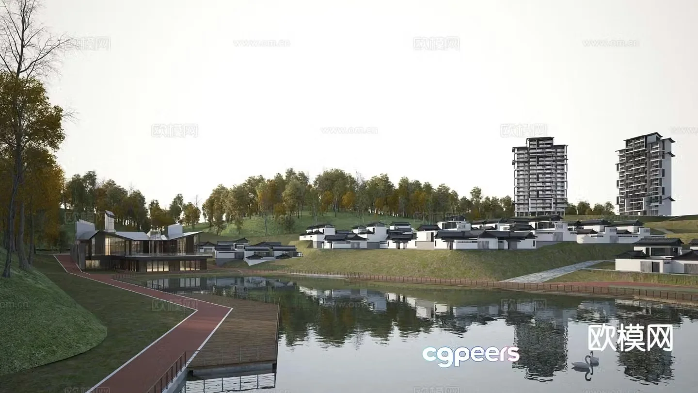 New Chinese style villa group landscape 3D model