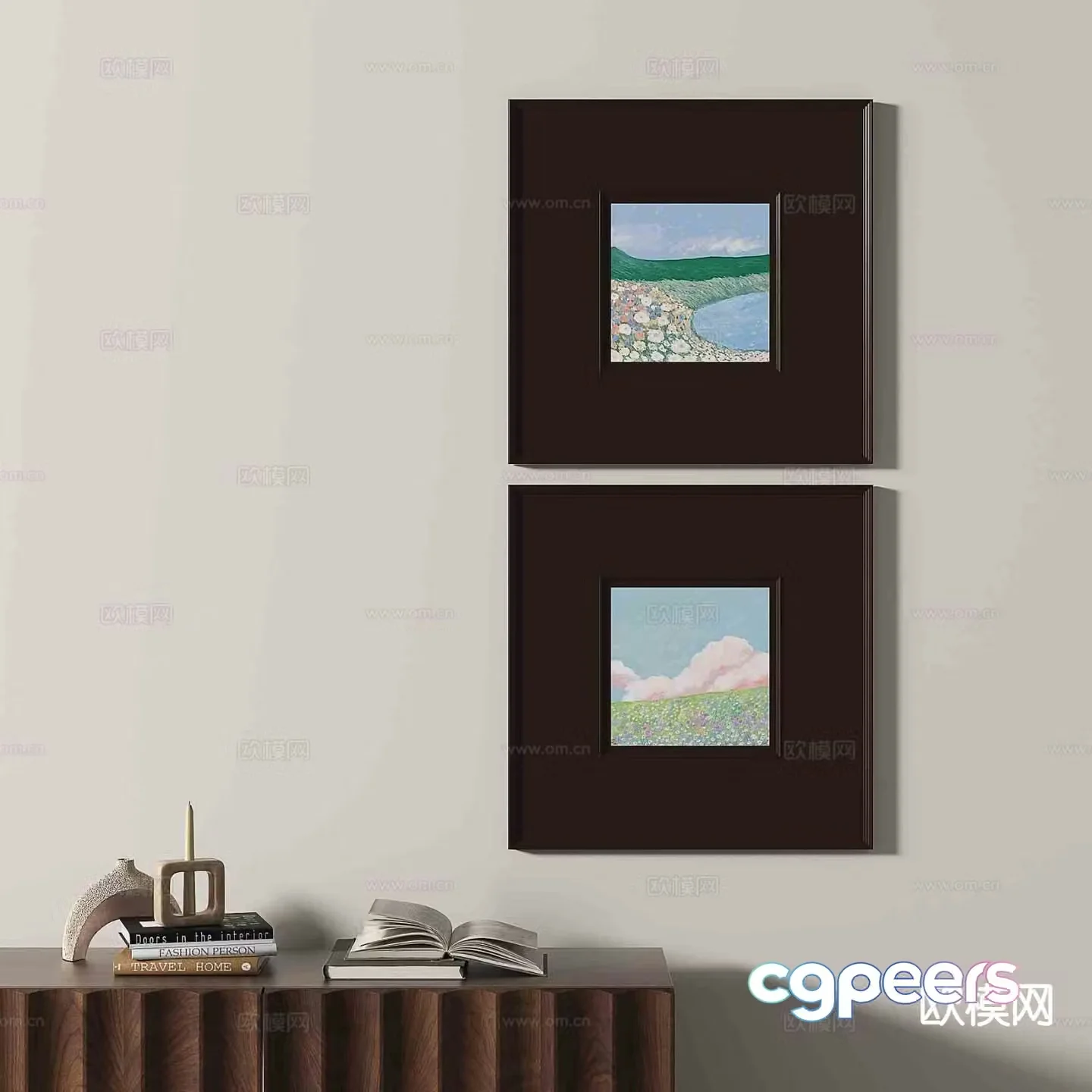 Wabi-sabi retro hanging painting landscape painting decorative painting 3D model