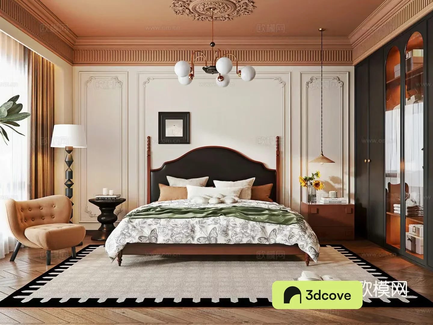 French medieval style bedroom bedside table bedside machine wardrobe bedroom chandeliers leisure chair sofa