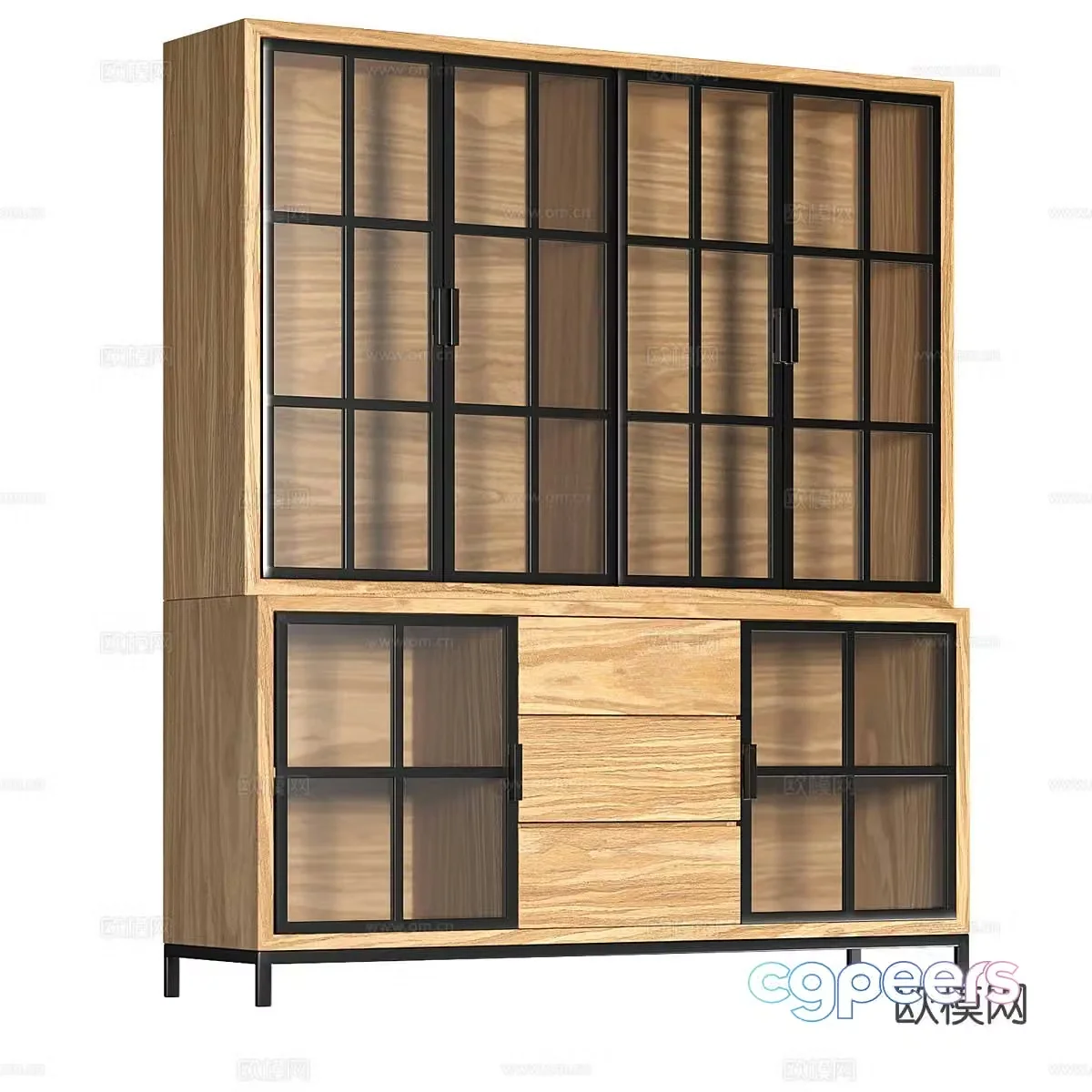 Nordic simple bookcase glass cabinet 3d model