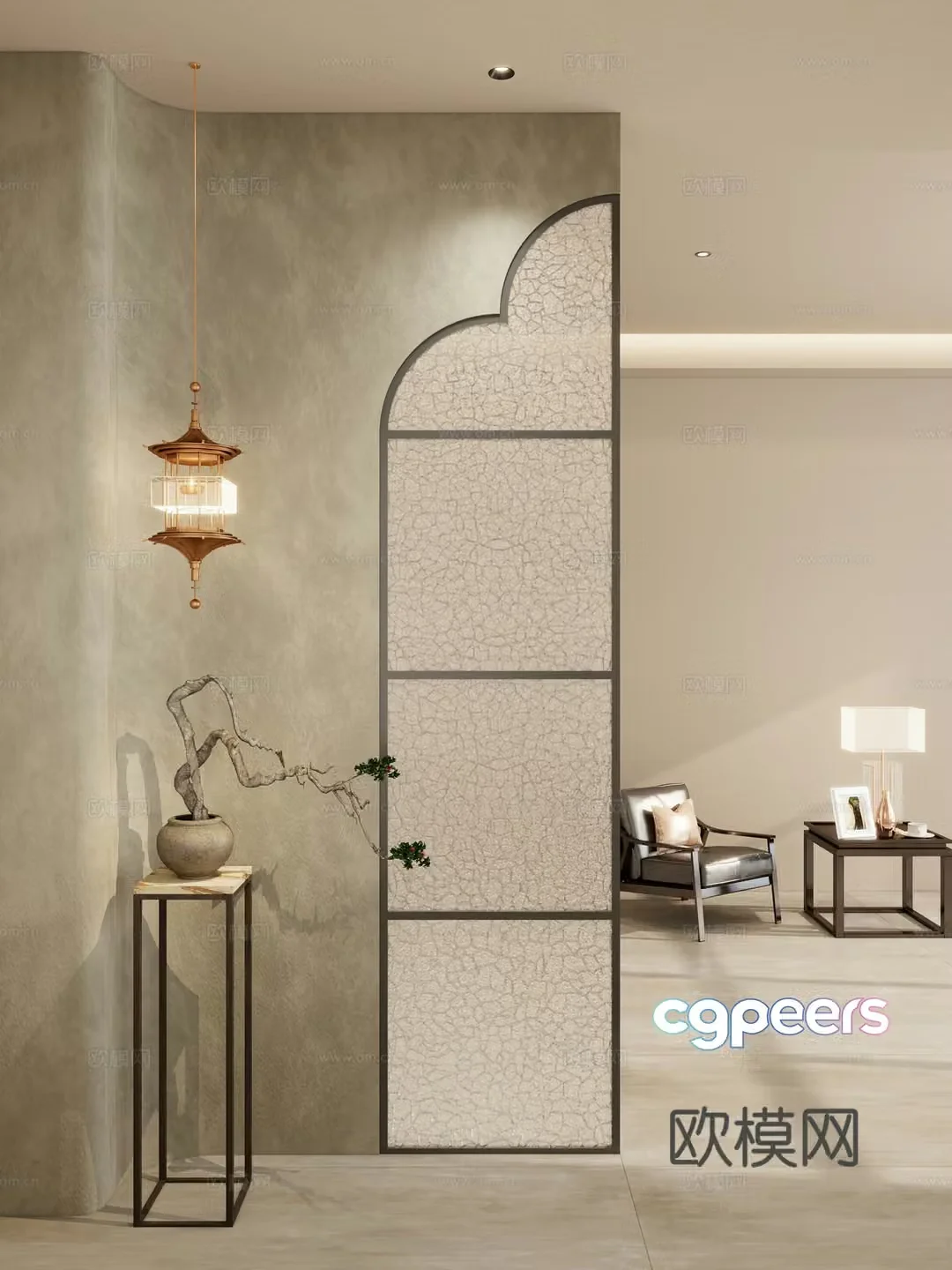 New Chinese style entrance hall decorative entrance aisle 3D model