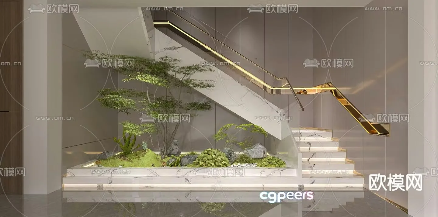 Stairwell landscape green plants indoor landscape 3d model