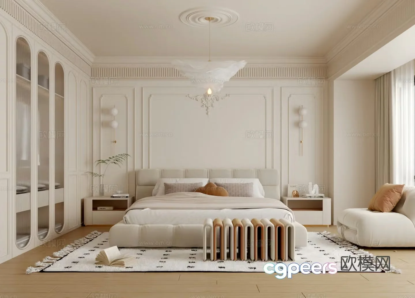 French creamy air bedroom 3d model