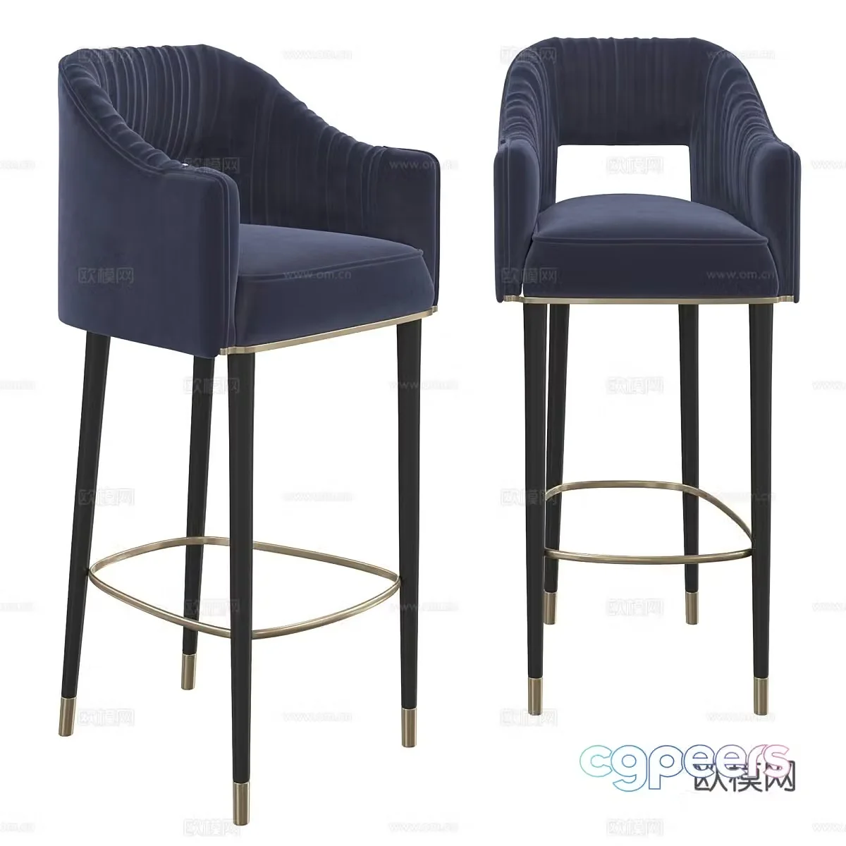 New Chinese style light luxury fabric bar chair 3D model