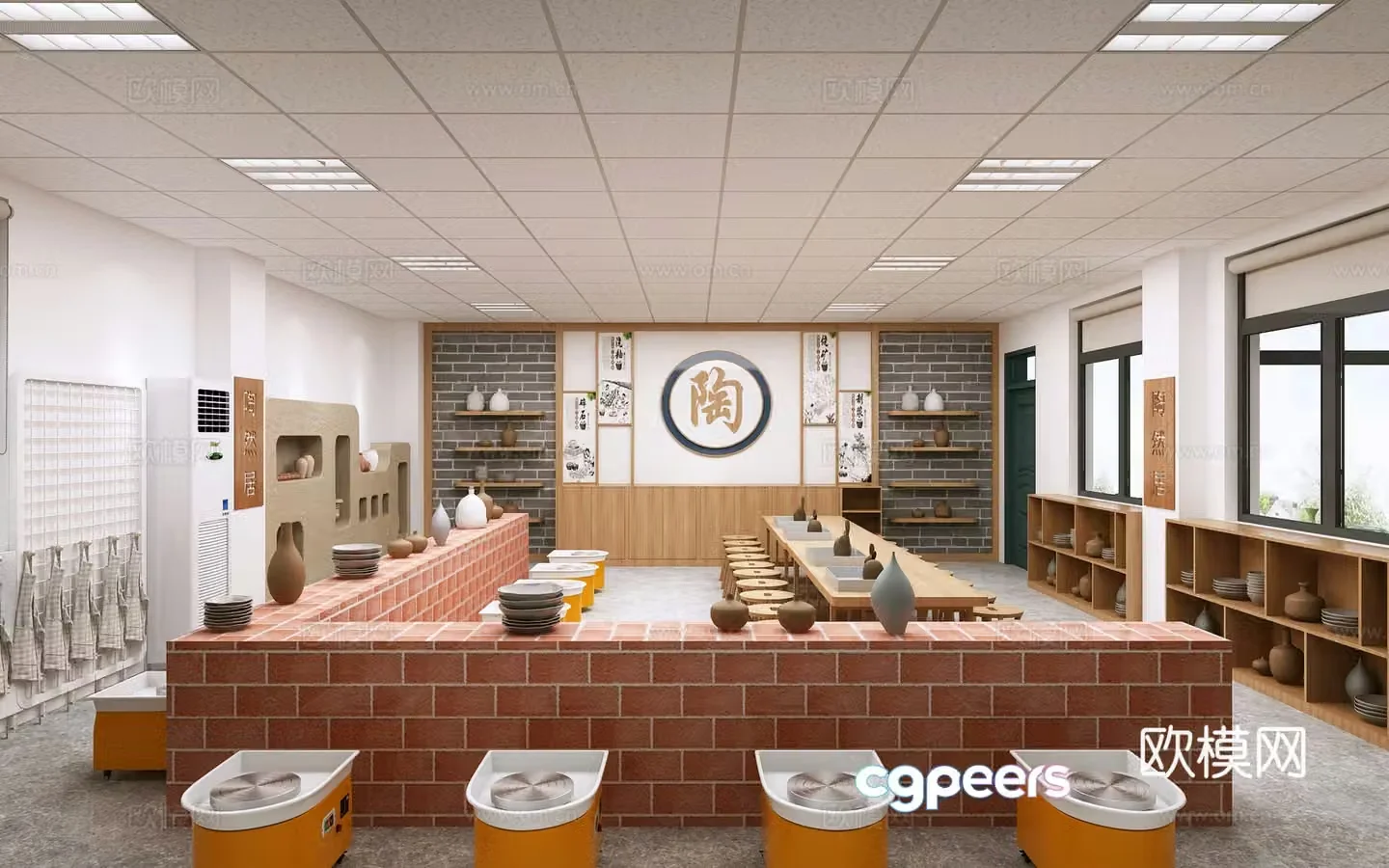 School pottery classroom kindergarten pottery workshop 3d model