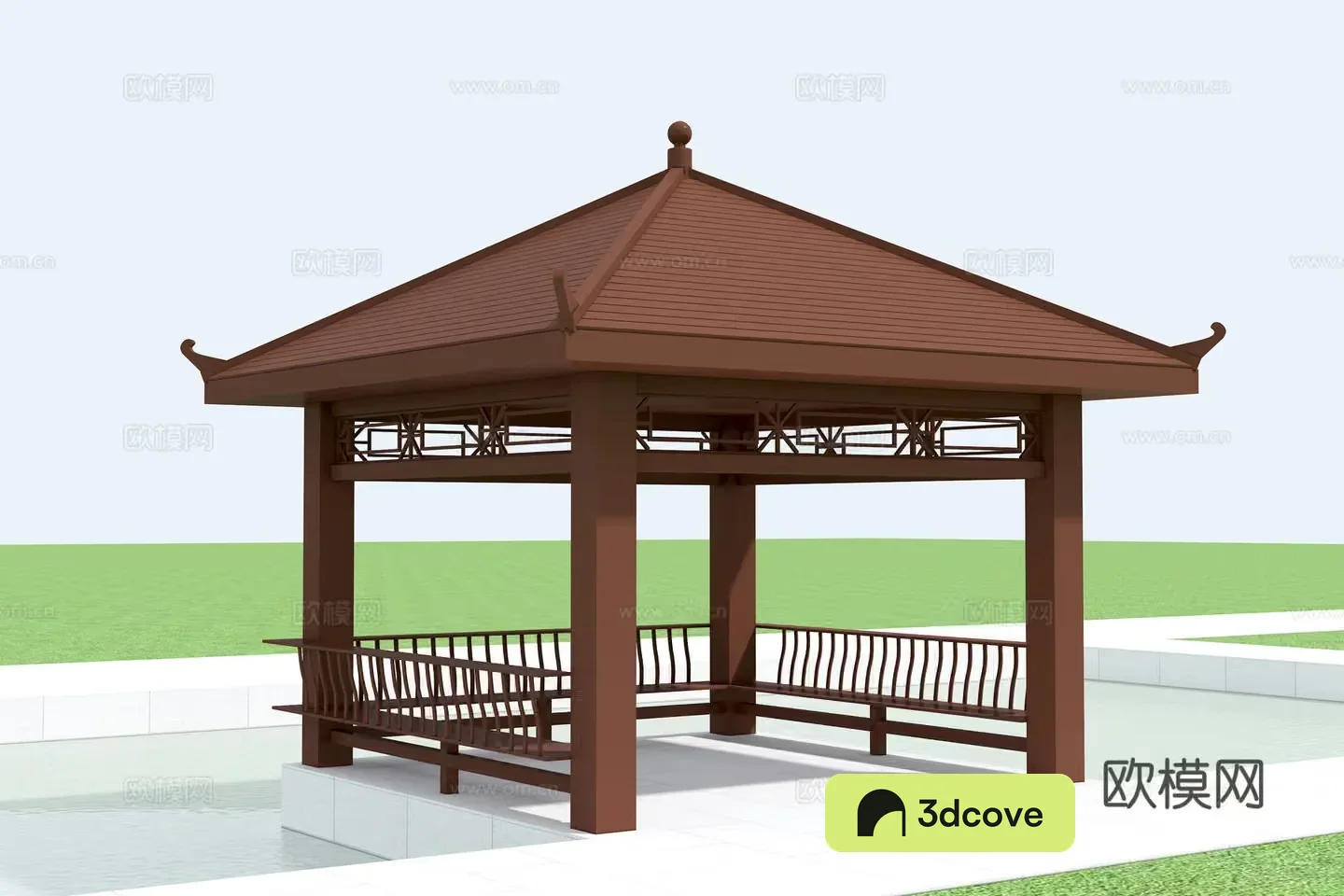 A Wooden Gazebo With A Pointed Roof