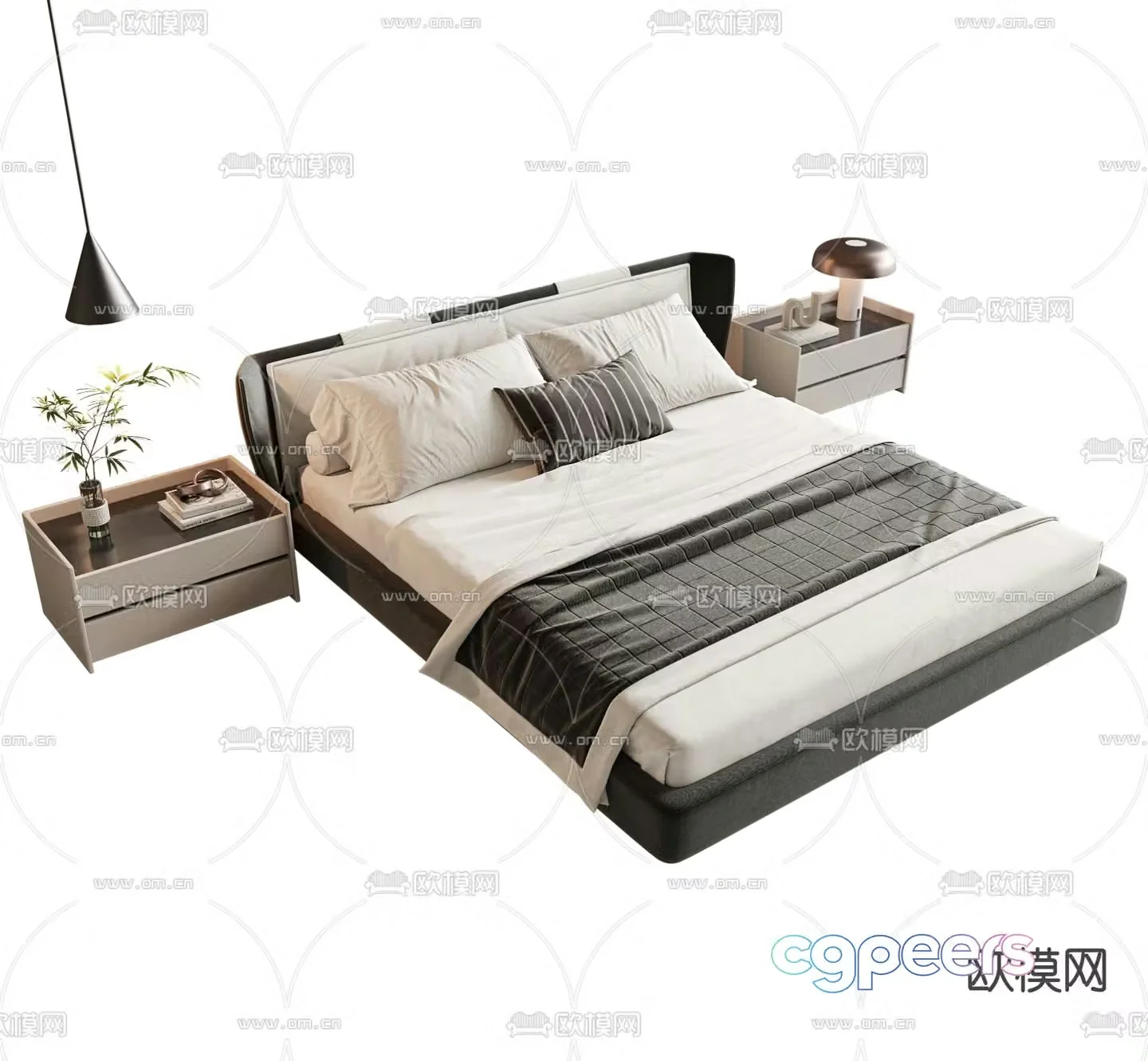 Fabric double bed 3d model