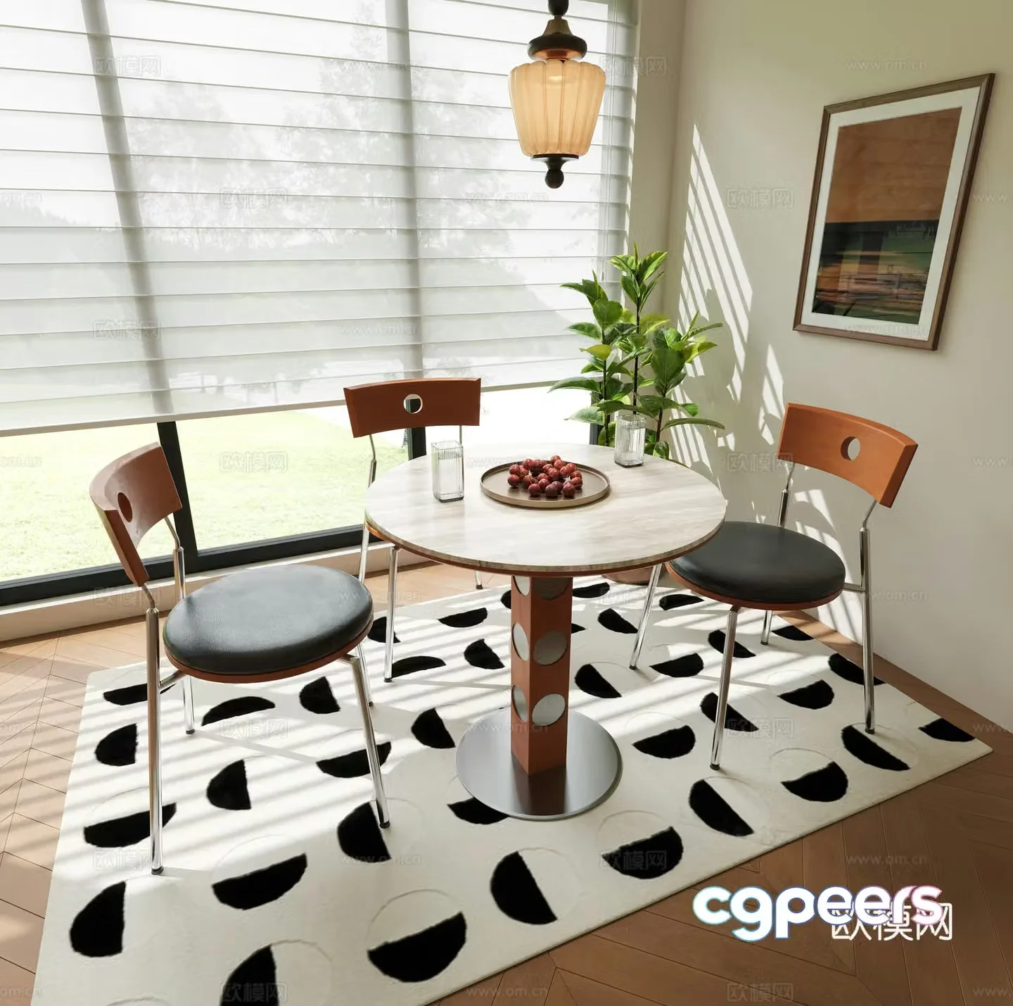 Medium style leisure table and chair combination Medium style dining table and chair chandeliers decoration painting Bauhaus table and chair combination 3D model
