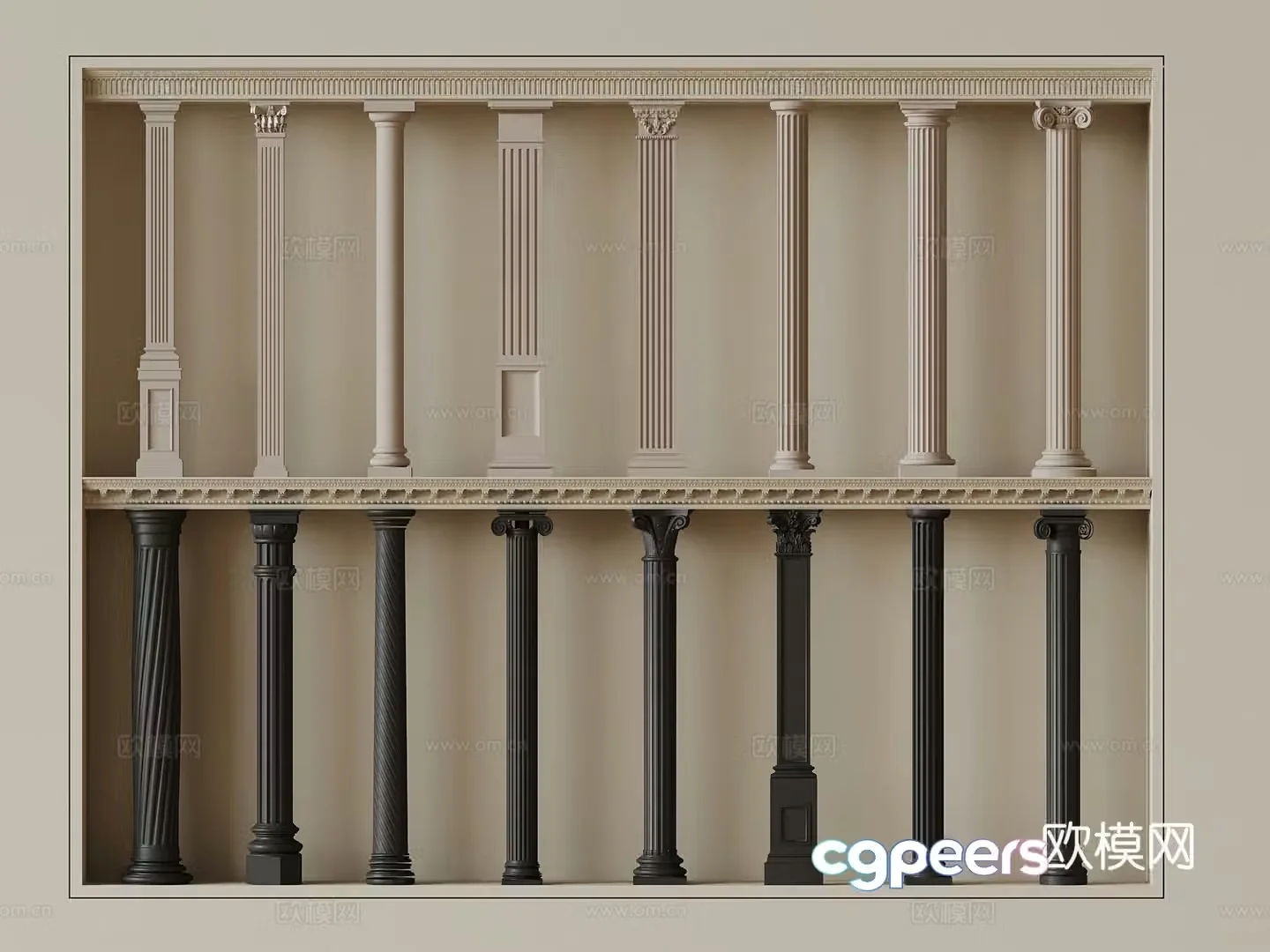 Column European Roman column Square column Cylinder Carved style 3D model