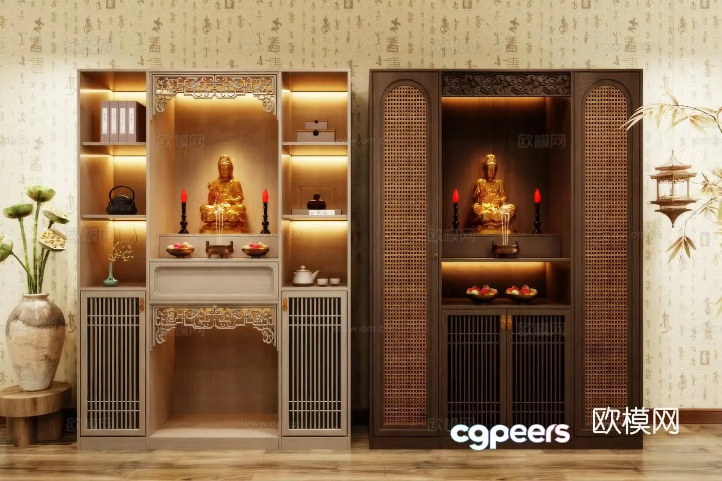 Buddha niche shrine hostel incense stove candle holder 3d model