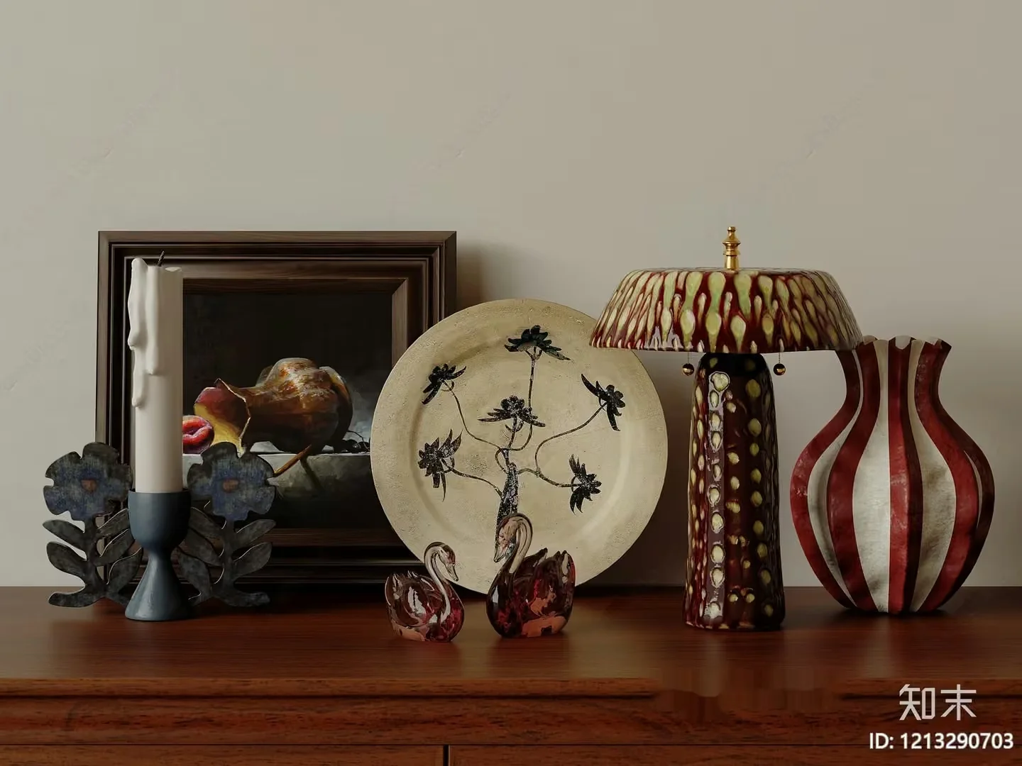 A Collection Of Decorative Items On A Wooden Surface 3D Model – 21003 – VRAY Render