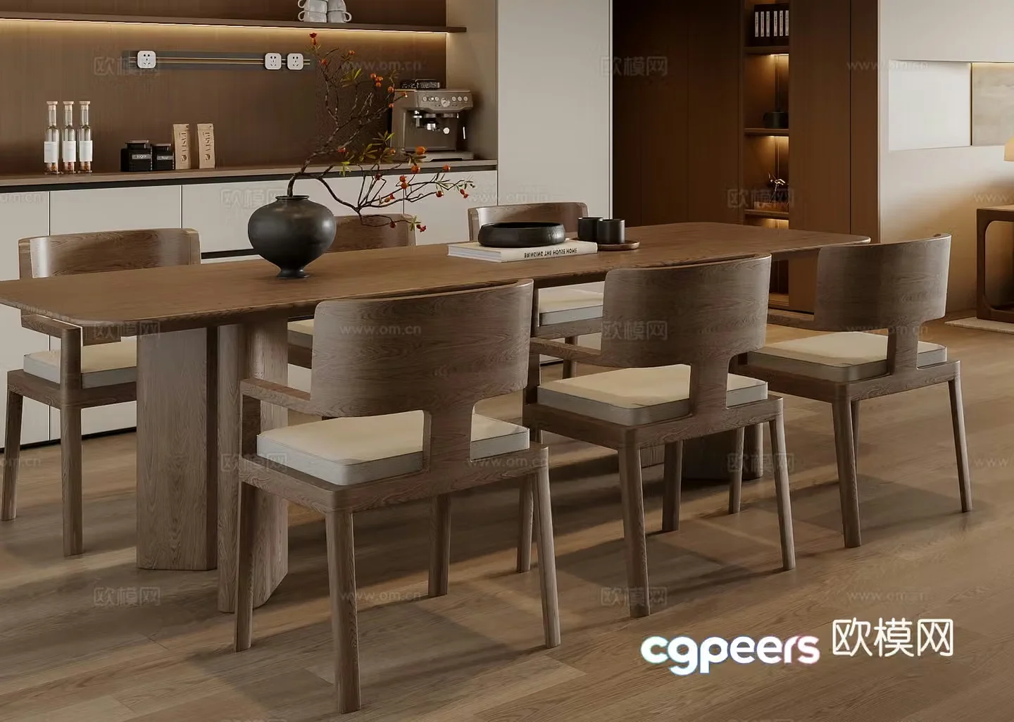 New Chinese dining table and chair combination 3D model