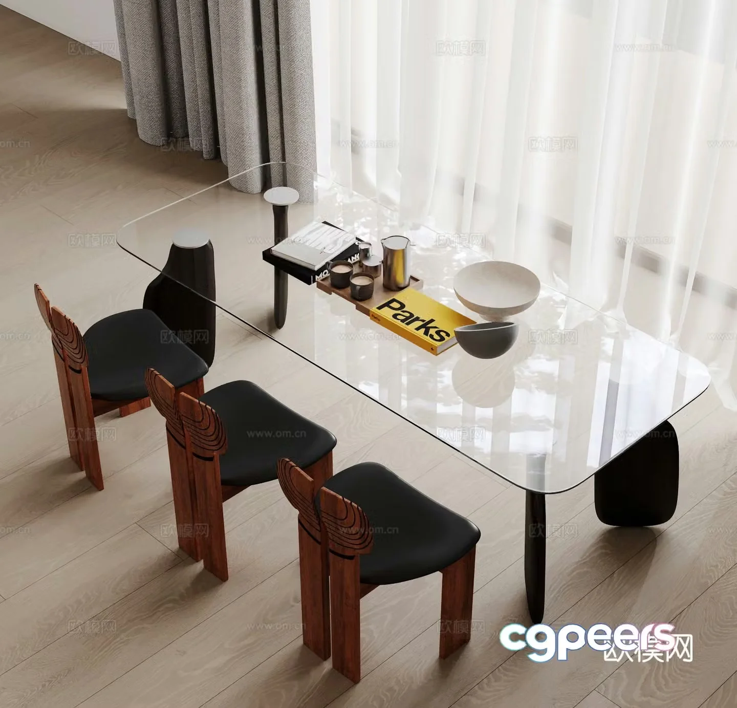 Bar dining table and chairs glass dining table 3d model
