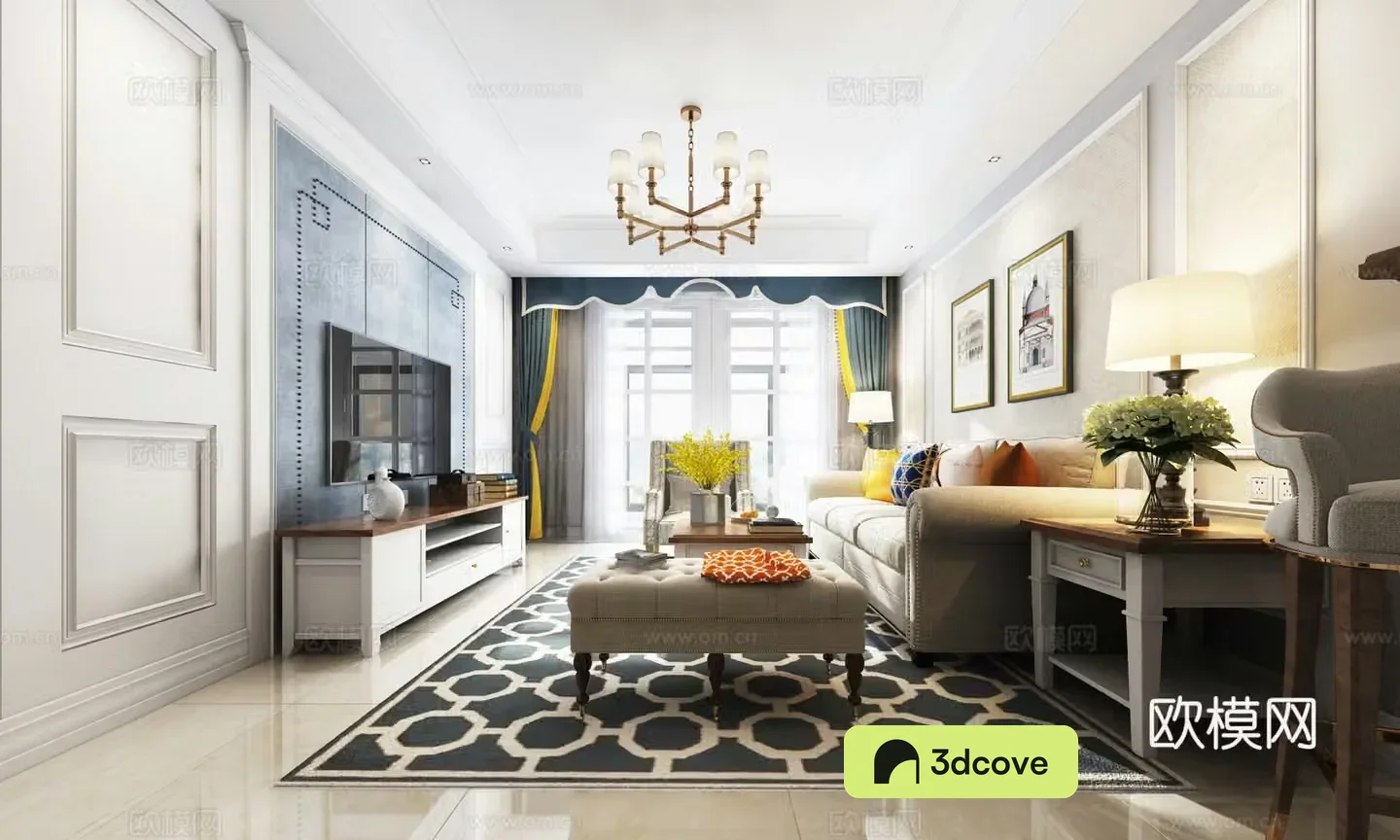 American style living and dining room background wall sofa