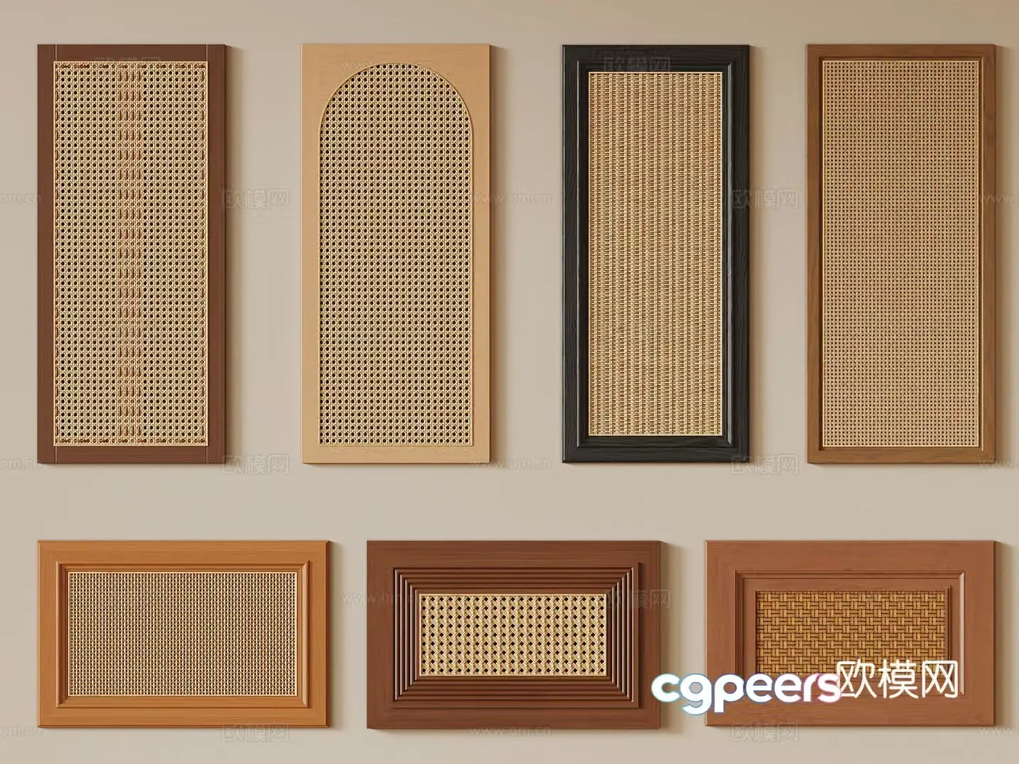 Medium-old rattan door panel French retro cabinet door drawer door 3D model