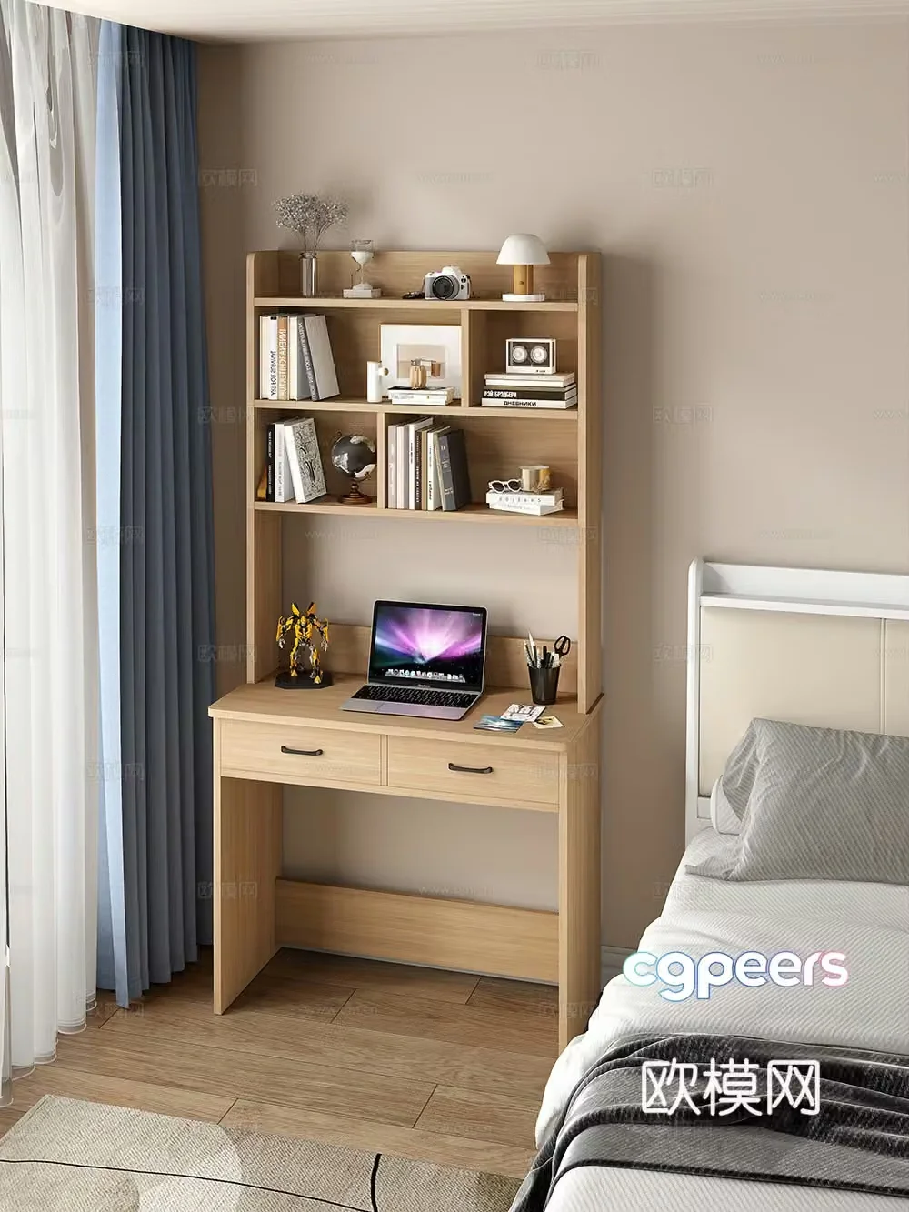 Computer desk desk bookshelf 3d model