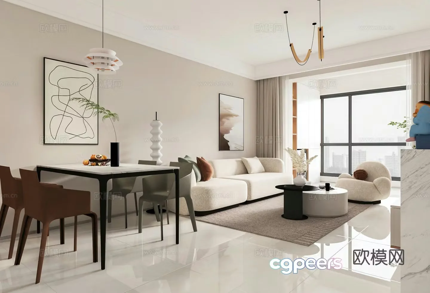 Modern living and dining room open kitchen dry area wine cabinet 3D model