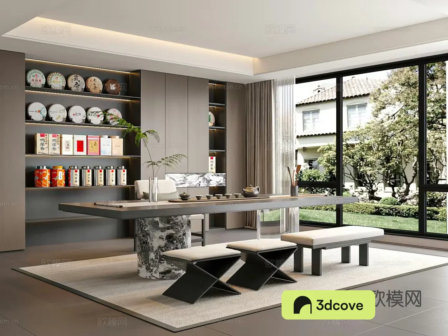 Modern Italian tea room Villa tea room Tea table and chair Tea room cabinet
