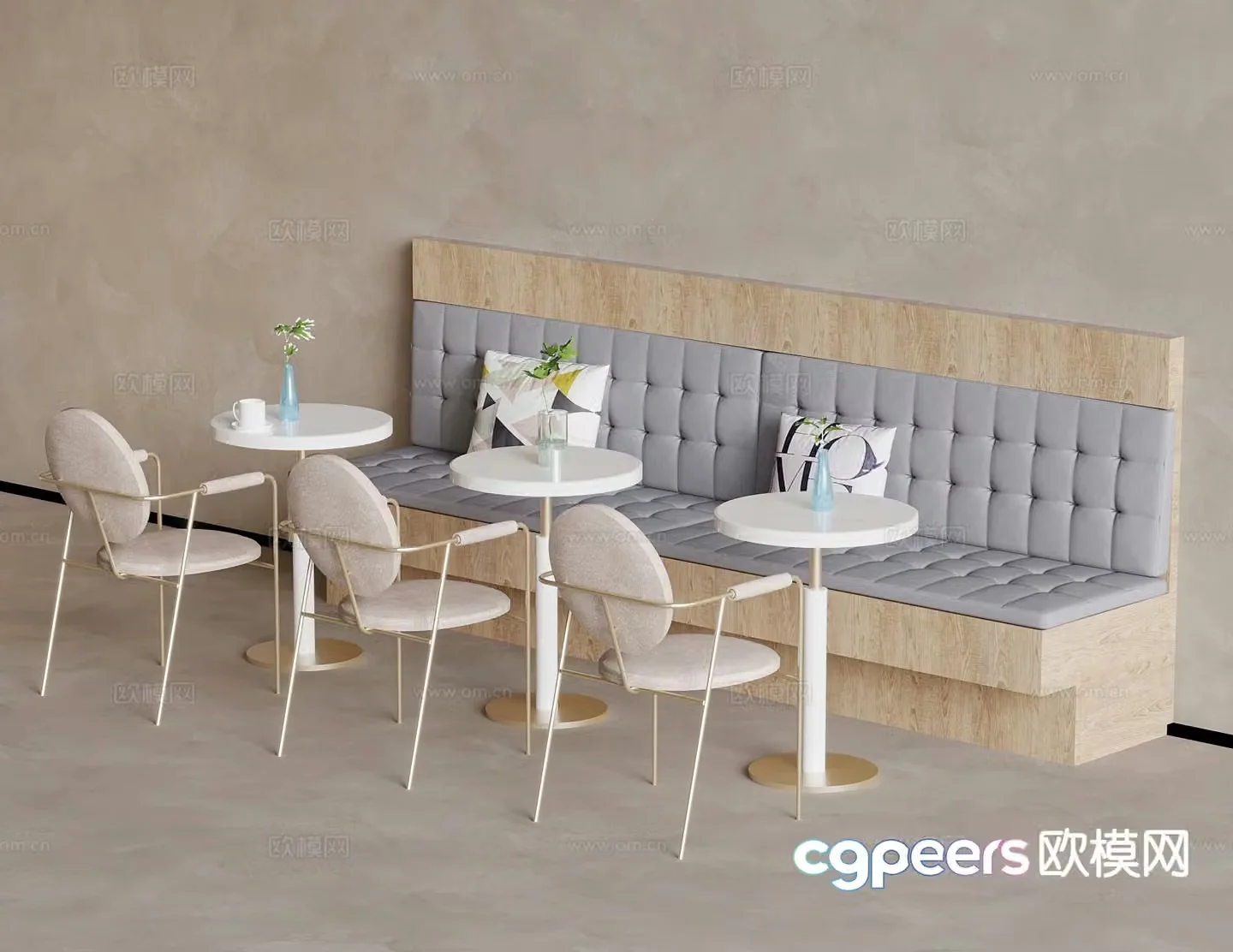 Modern booth dining table and chairs 3d model