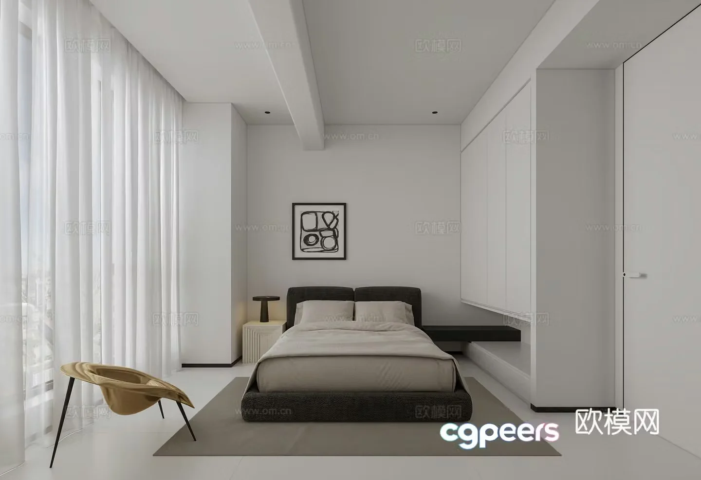Modern minimalist bedroom 3d model