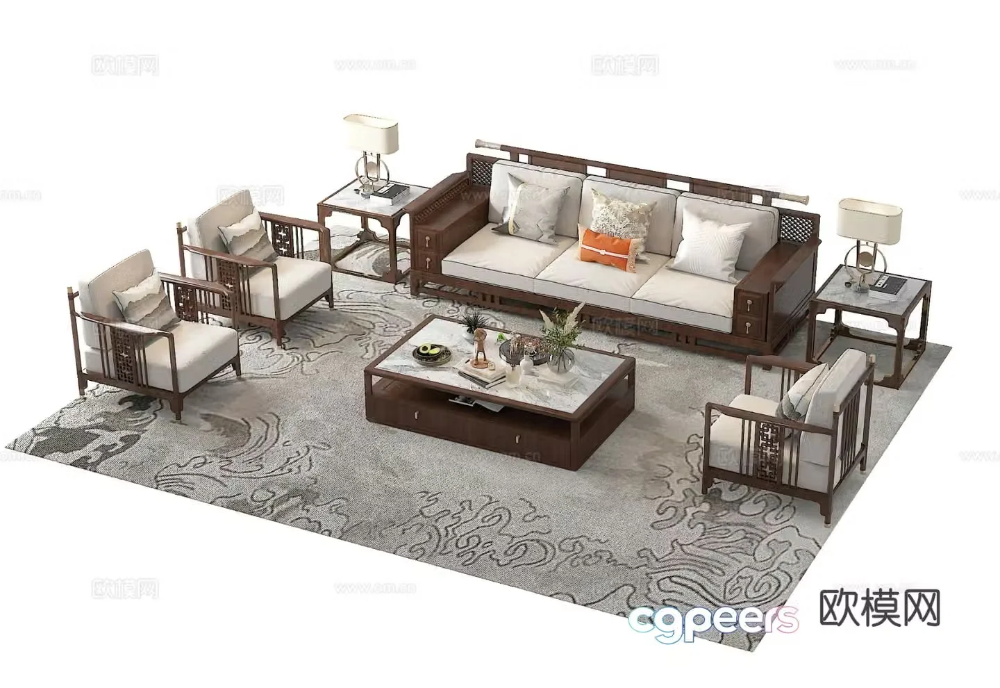 Chinese style modular sofa 3d model