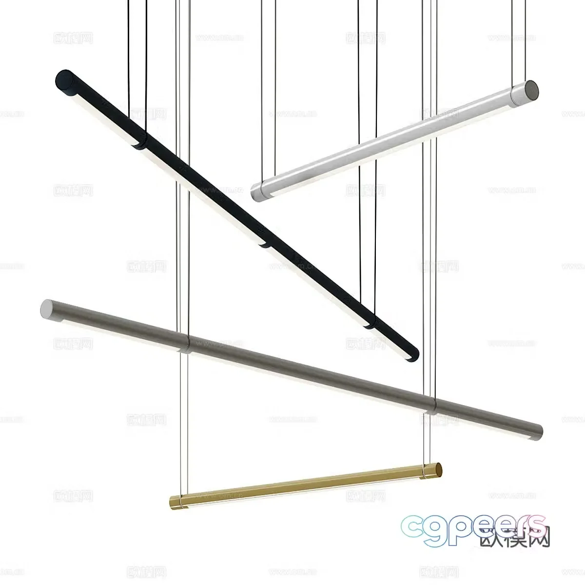 Modern light luxury minimalist linear decorative chandelier 3d model