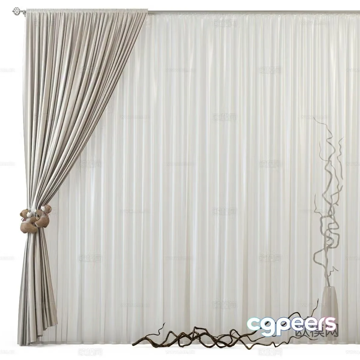 Modern cream style children’s fabric curtains 3d model