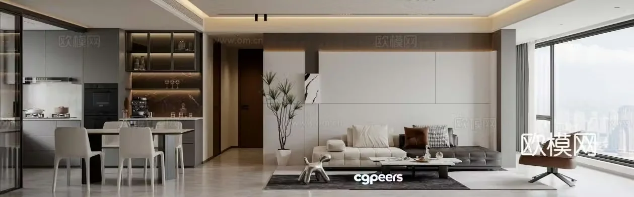 Modern living and dining room 3d model