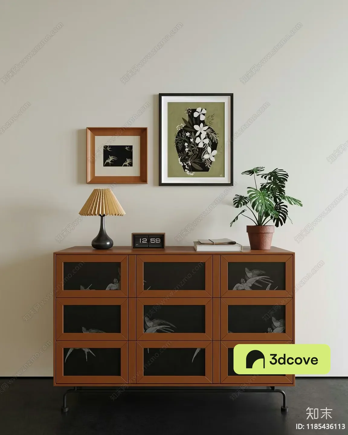 A Brown Dresser With Glass Doors