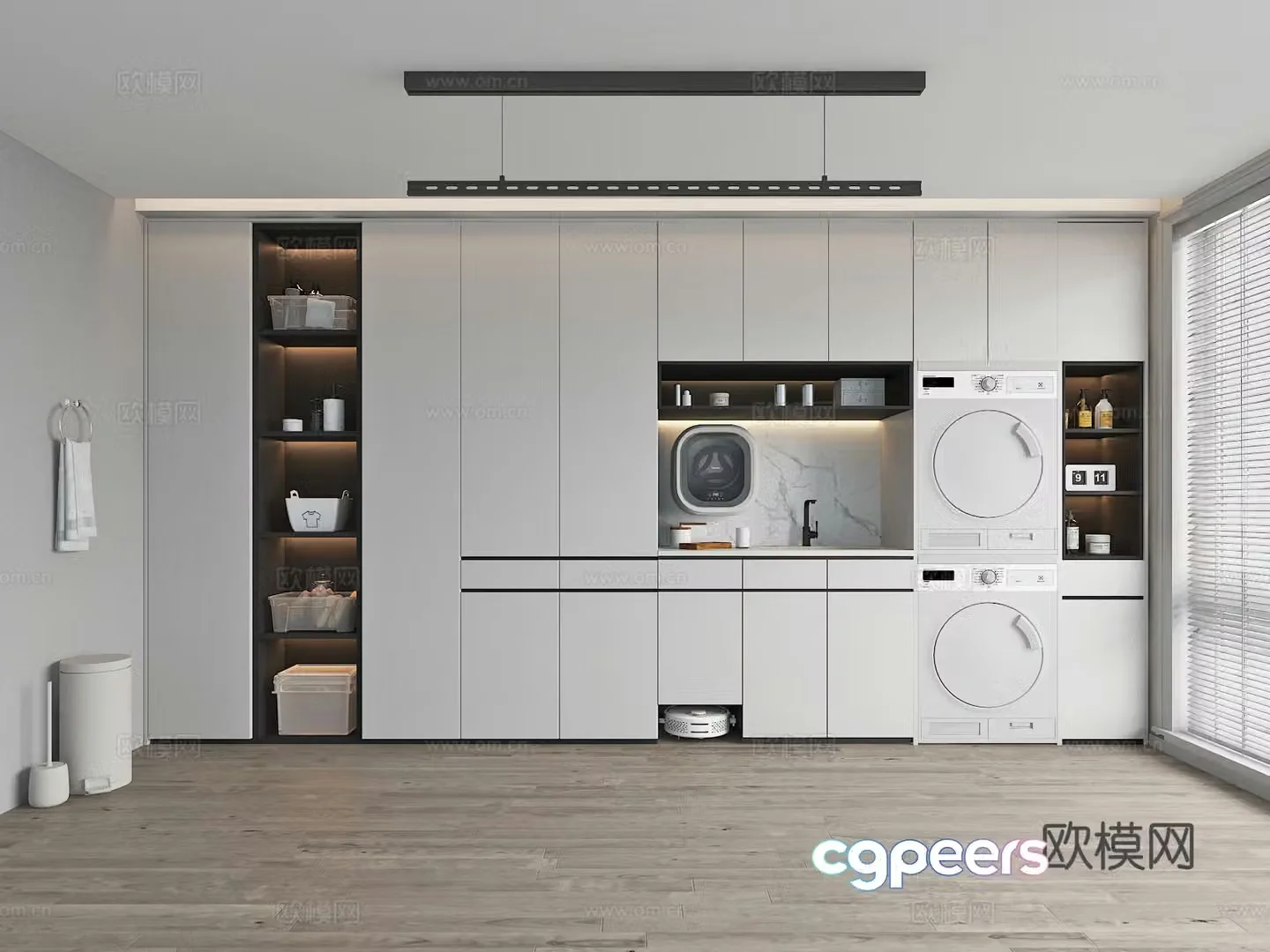Modern laundry room balcony washing machine cabinet 3d model