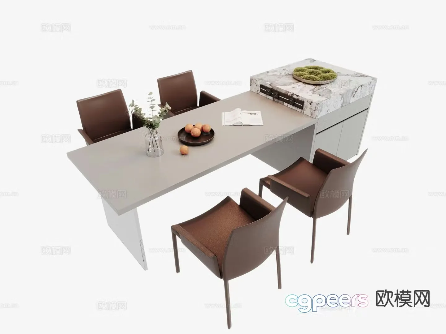 Modern island dining table and chairs 3d model