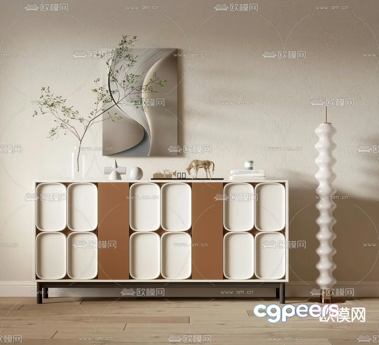 Cream style entrance cabinet side view cabinet short shoe cabinet 3D model