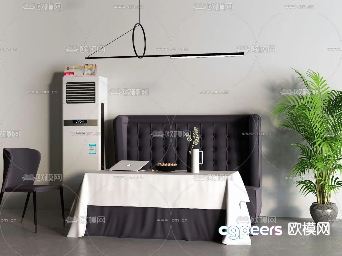 French double bed 3d model
