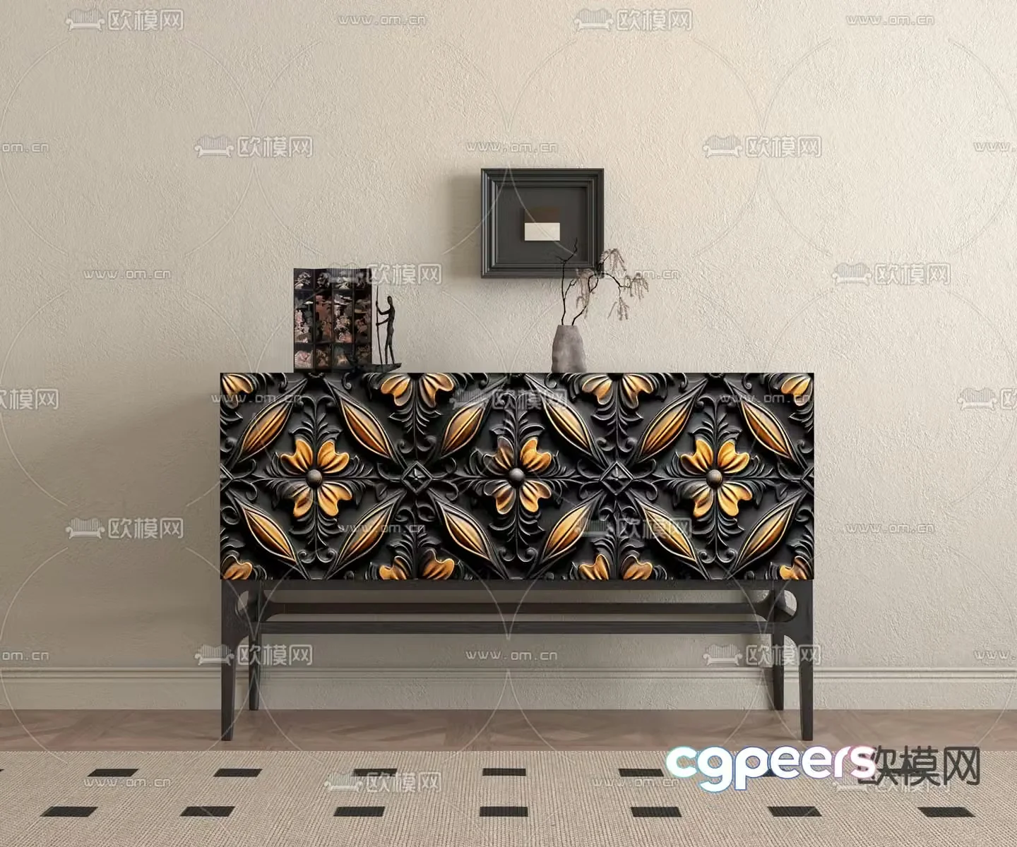Middle-aged style entrance cabinet side cabinet end view cabinet 3D model