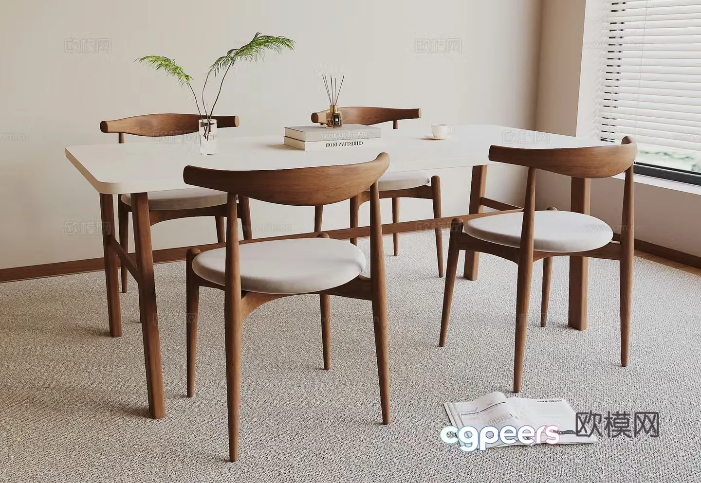 Modern dining table and chair 3d model