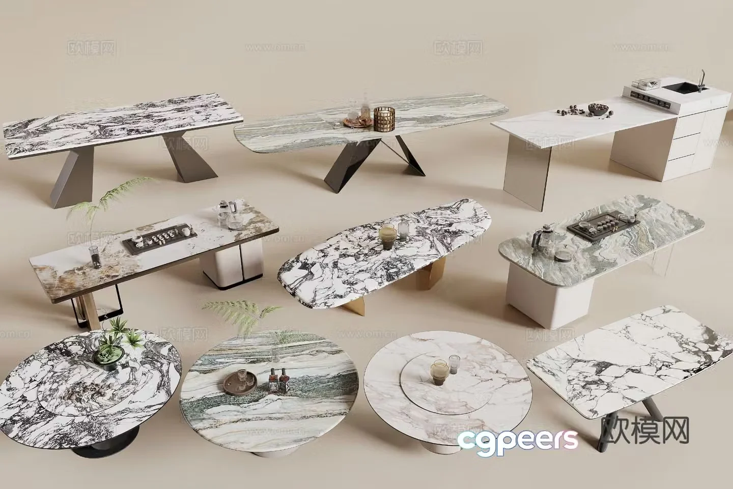 Marble dining table round dining table slate dining table 3d model