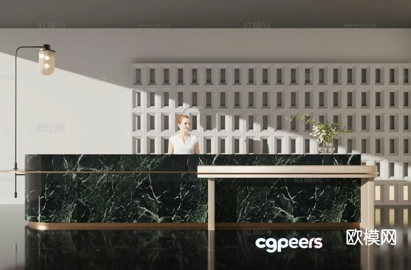 Light luxury front desk reception desk 3D model