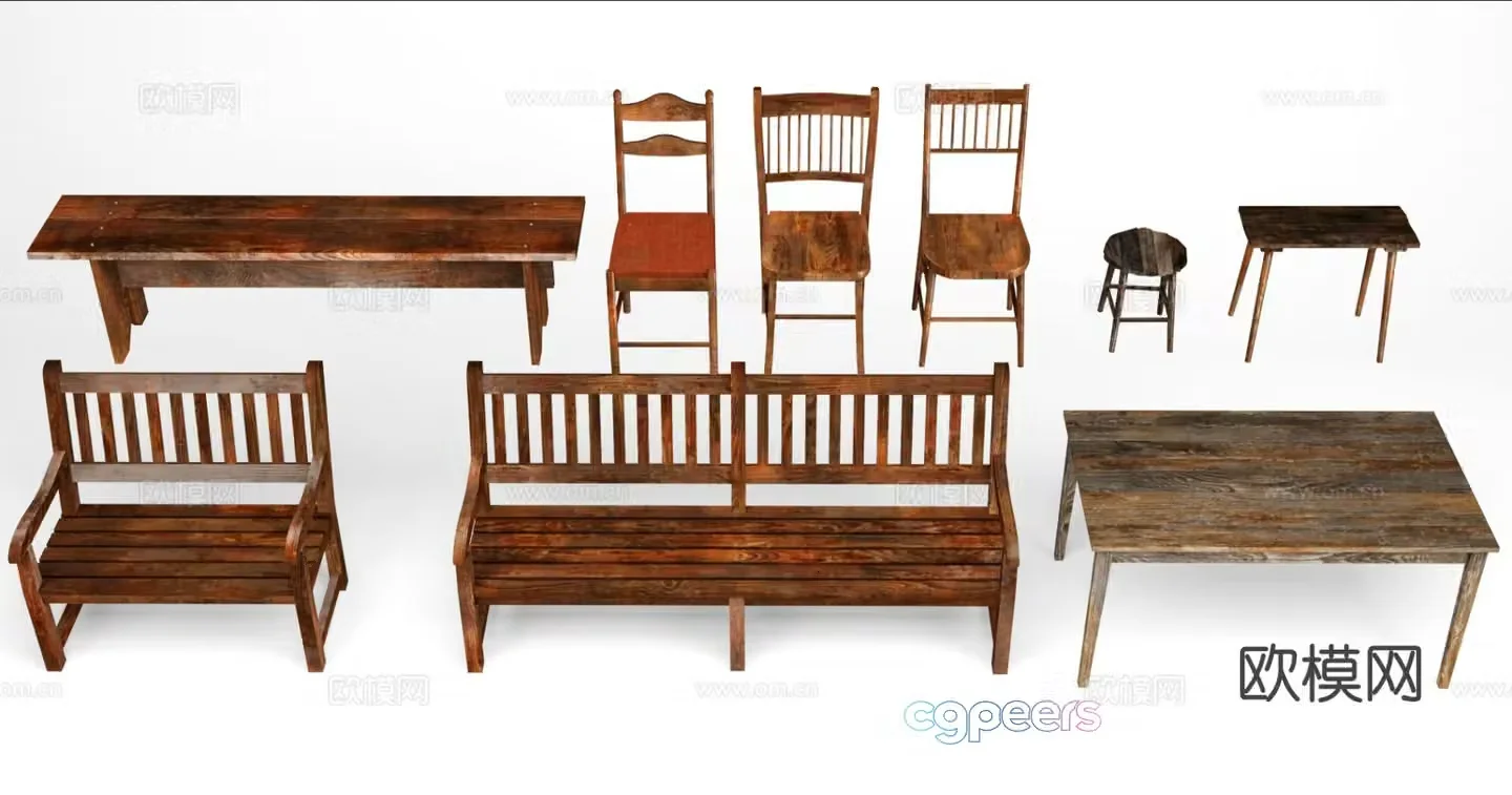 bench stool table dining chair outdoor chair 3d model